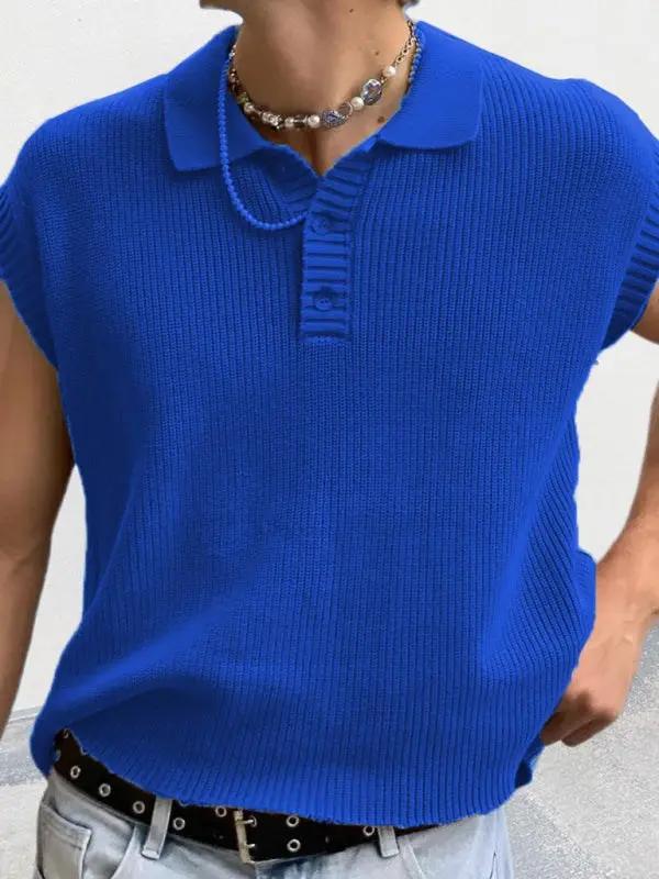 Stylish Men's Knitted Polo Top with Lapel Collar - Solid Color Elegance for Spring-Summer - MENLL